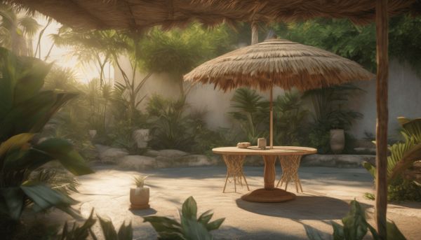 Un parasol en paille insuffle une ambiance tropicale à votre jardin